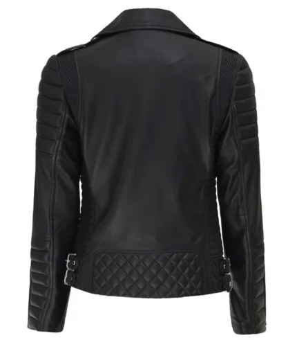 lucille womens black quilted asymmetrical leather biker jacket