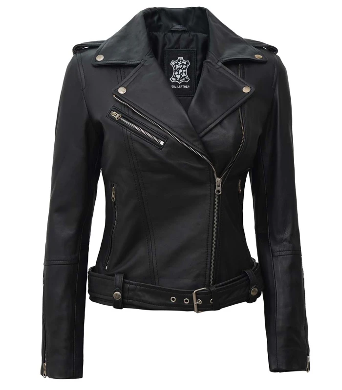 margaret womens asymmetrical leather black biker jacket