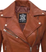 margaret womens asymmetrical leather tan biker jacket