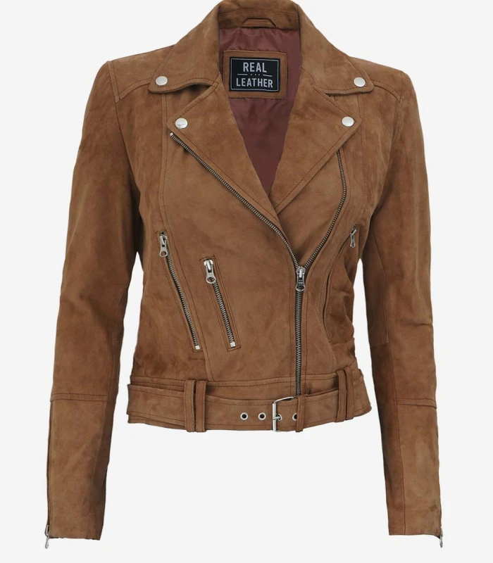 melanie brown suede biker leather jacket for women