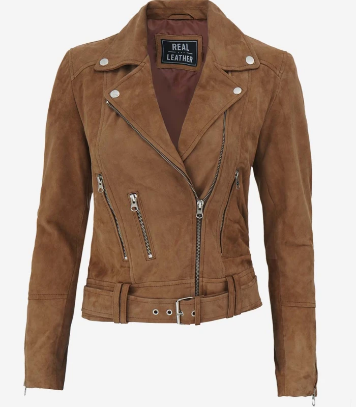 melanie brown suede biker leather jacket for women