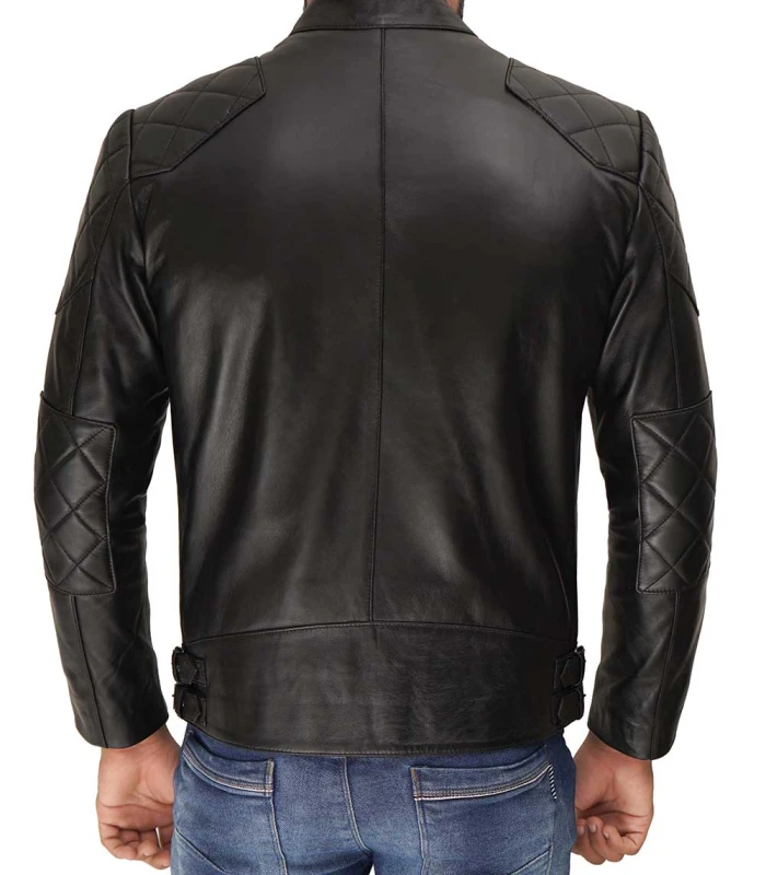 mens black leather cafe racer jacket