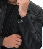 mens quilted leather black cafe racer jacket