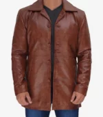 natural mens 3 4 length leather coat tan