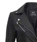 nicholle womens black asymmetrical biker leather jacket