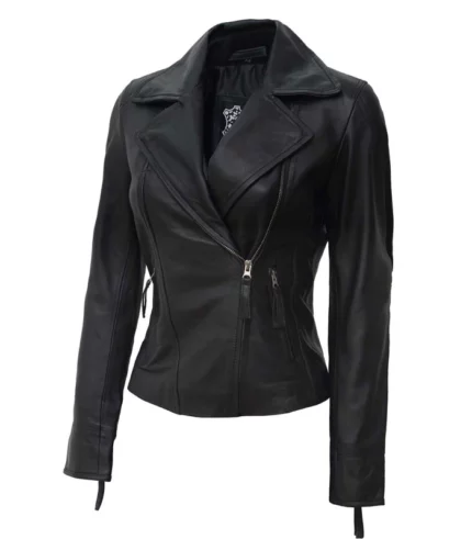 ramsey black asymmetrical leather biker jacket women