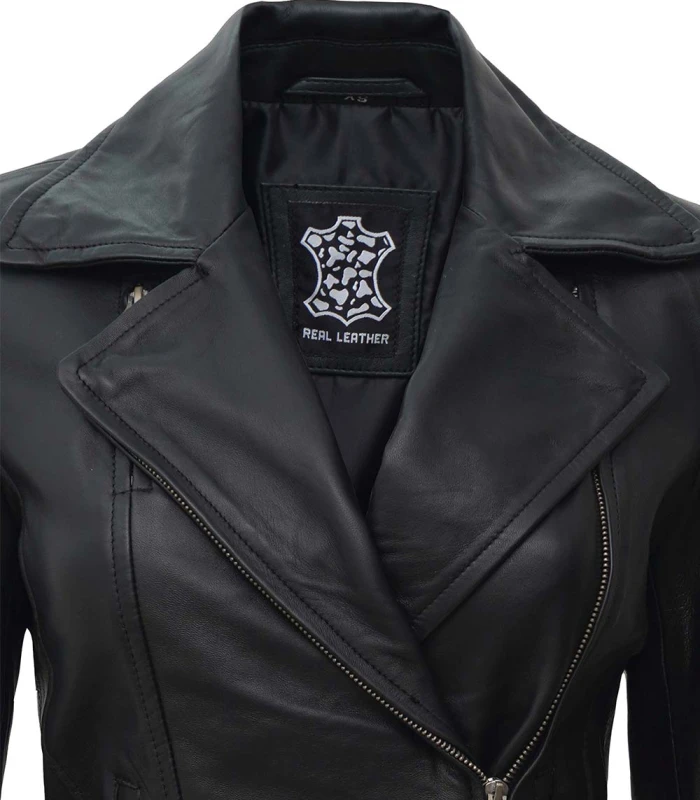 ramsey black asymmetrical leather biker jacket women