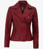 ramsey rust red asymmetrical motorcycle fitted leather jacket womens