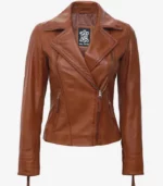 ramsey tan slim fit asymmetrical leather biker jacket women