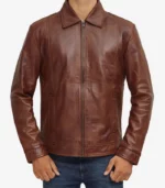 reeves brown shirt collar vintage brown leather jacket