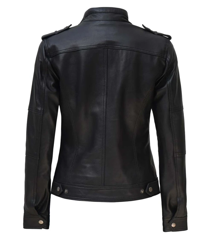 tavares womens black leather moto jacket