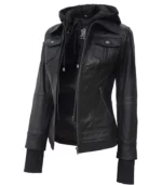 the celeste black bomber jacket with removable hood