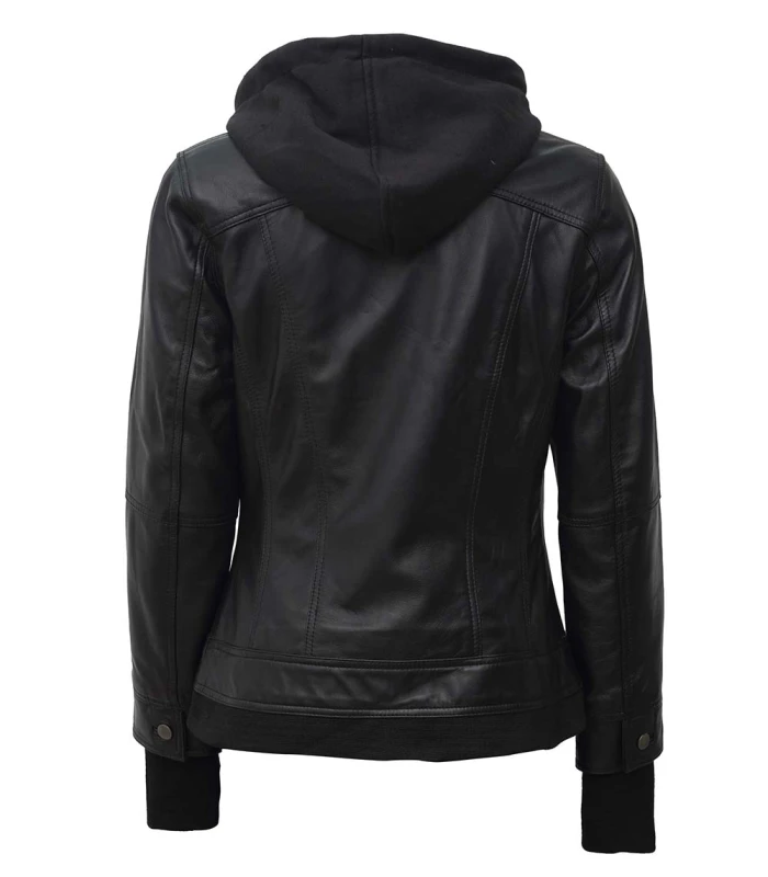 the celeste black bomber jacket with removable hood