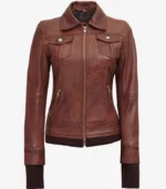 tralee dark brown bomber leather jacket with removable hood