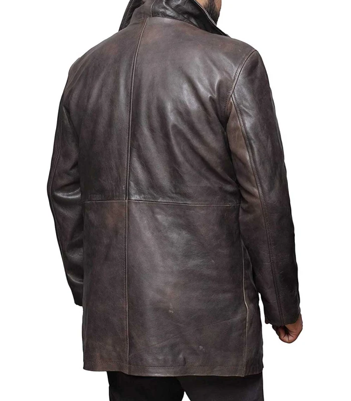 winchester distressed brown leather 3 4 length coat mens