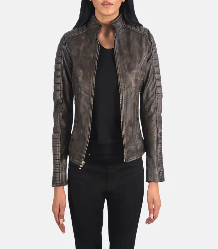 women 27s adalyn quilted distressed brown cafe racer jacket