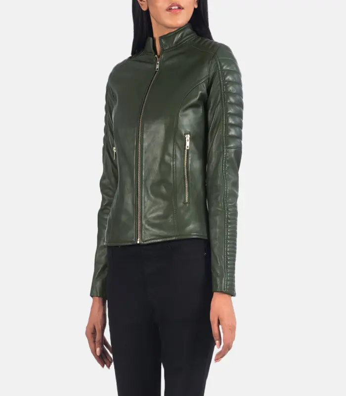 women 27s adalyn quilted green cafe racer jacket