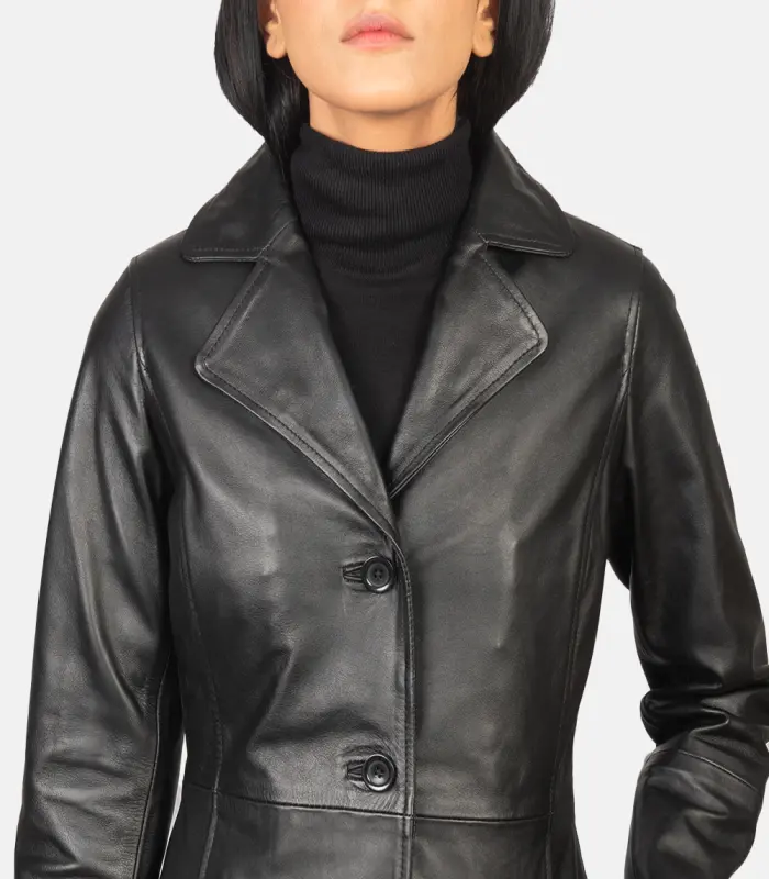 women 27s alexis black single breasted leather coat full