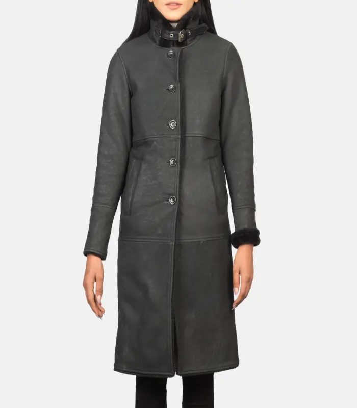 women 27s alina shearling black leather coat open