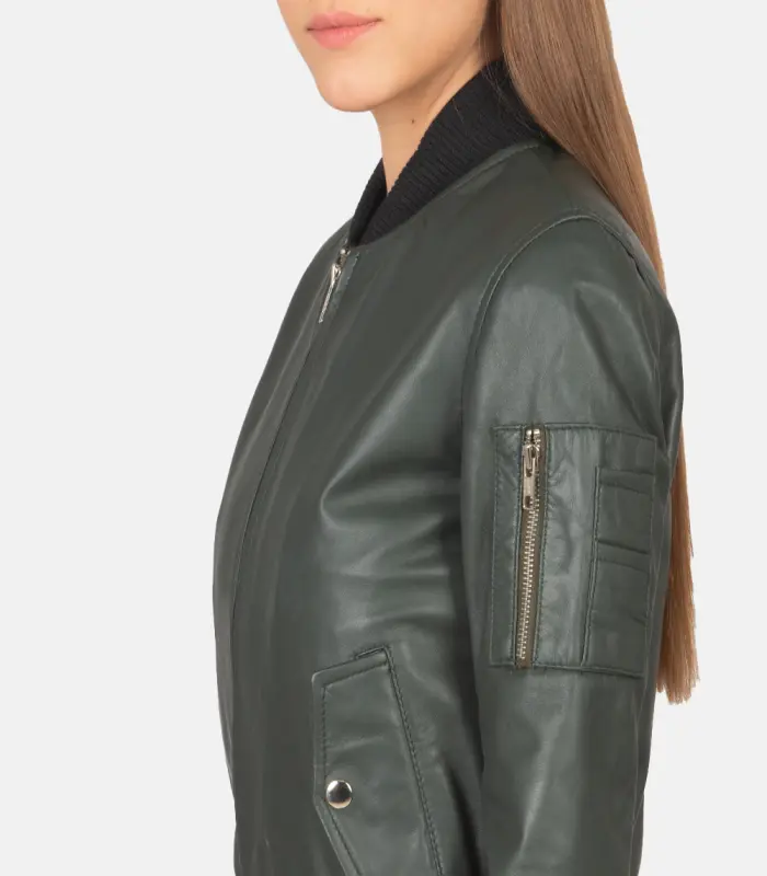 women 27s ava ma 1 green leather bomber jacket