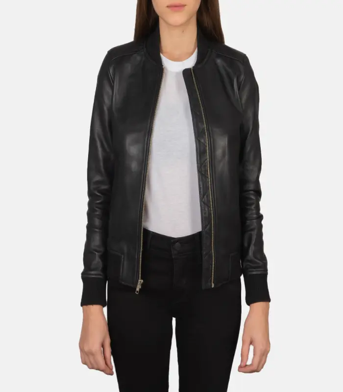 women 27s bliss black leather bomber jacket