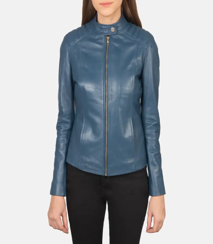 women 27s kelsee blue leather biker jacket