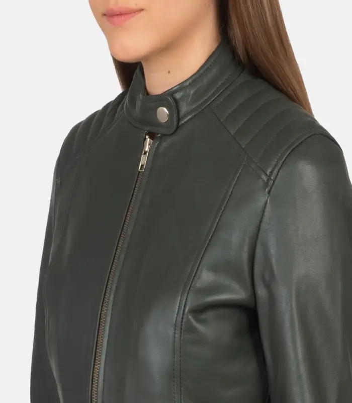 women 27s kelsee green leather biker jacket