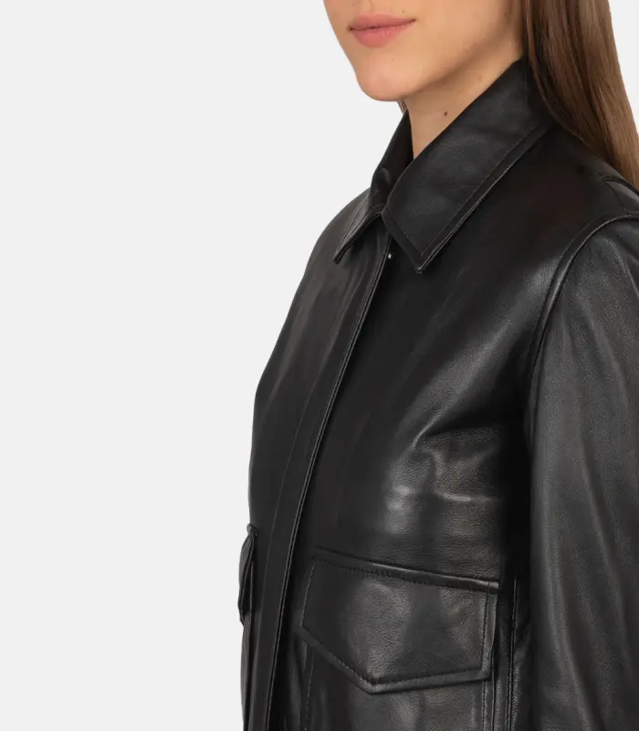 women 27s westa a 2 black leather bomber jacket open