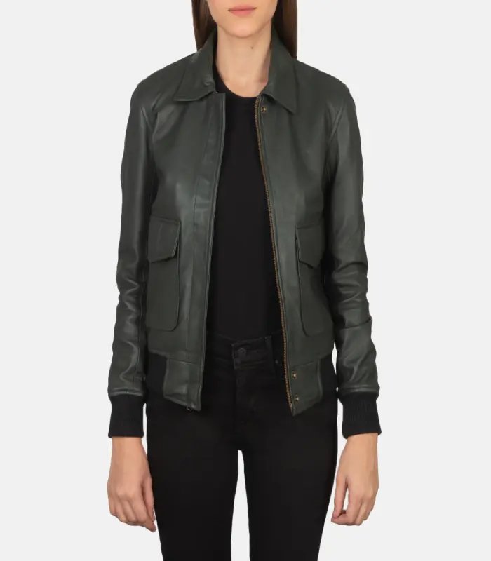 women 27s westa a 2 green leather bomber jacket