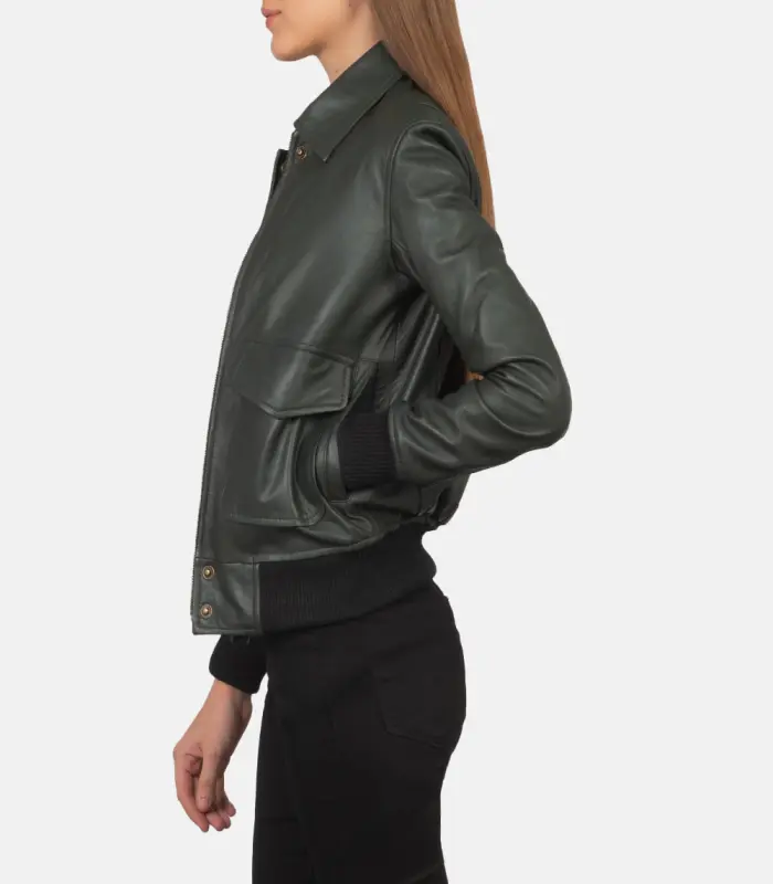 women 27s westa a 2 green leather bomber jacket