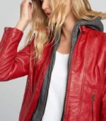 women leather jacket with removable hood