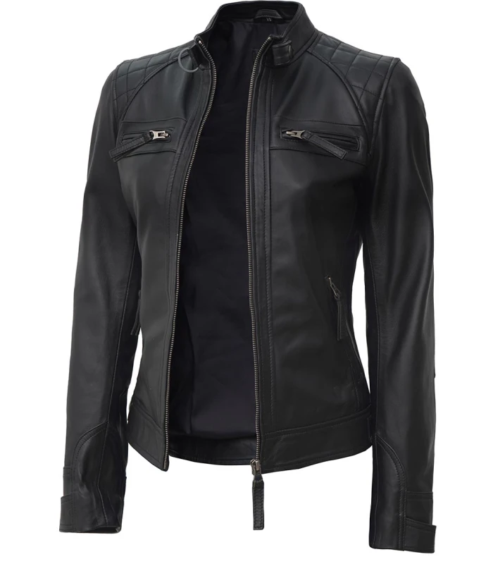 womens black real leather motorcycle jacket