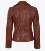 womens distressed cognac asymmetrical biker leather jacket