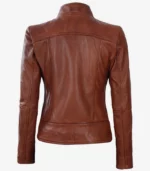 womens hand waxed vintage cognac leather biker jacket