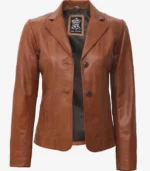 womens wide lapel two button tan leather blazer